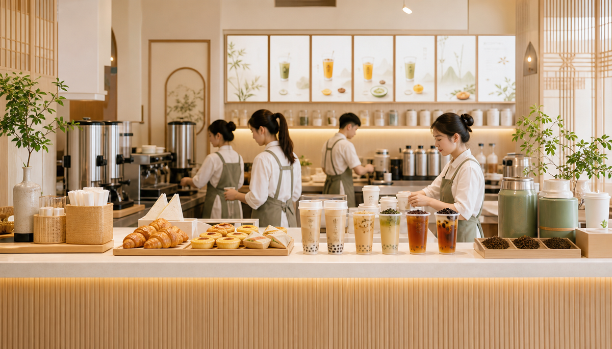 新中式茶饮连锁早餐吧台场景
